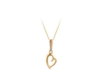9ct Yellow Gold Leaning Heart Shape Pendant with 16" Diamond Cut Gold Chain