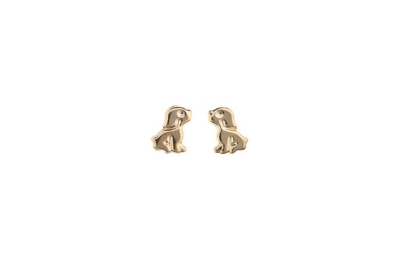 9ct Yellow Gold Sitting puppy Andralok stud earrings Gift box 