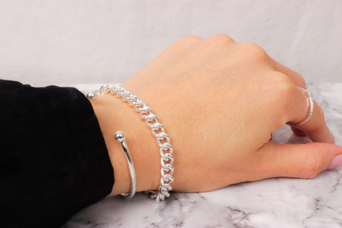 Sterling Silver Classic Rounded Curb Chain Bracelet Etsy UK