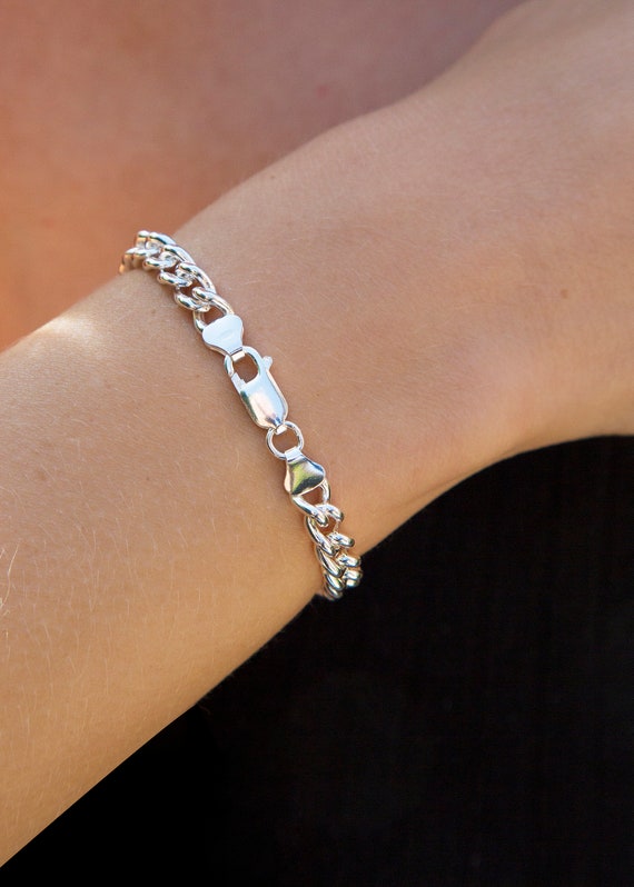 Sterling Silver 2 3oz Rounded Curb Chain Bracelet Etsy