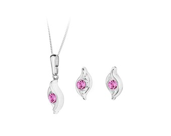 9 Carat White Gold Double Swirl Pink Crystal Earrings Gift box 