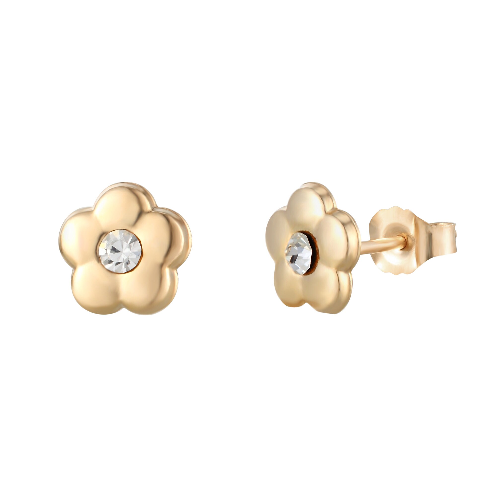 9ct Gold Crystal Flower Stud Earrings. Etsy