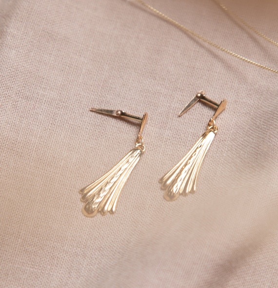 9ct Yellow Gold Large Fan Shaped Drop Andralok Earrings Etsy New