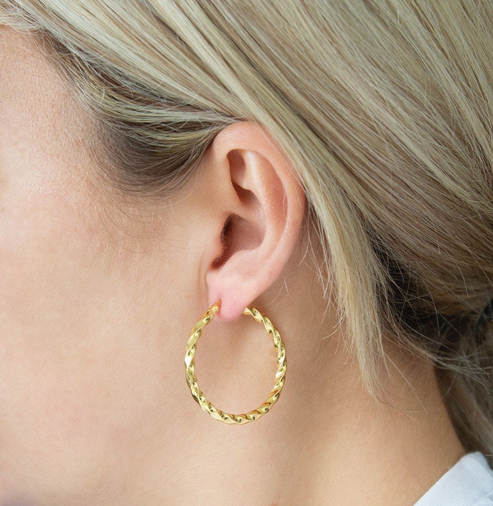 Silver twist creole earrings deals