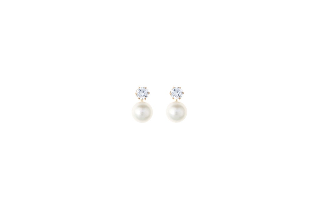 9ct Gold Freshwater Pearl and CZ Stud Earrings 9ct Yellow Gold 9ct ...