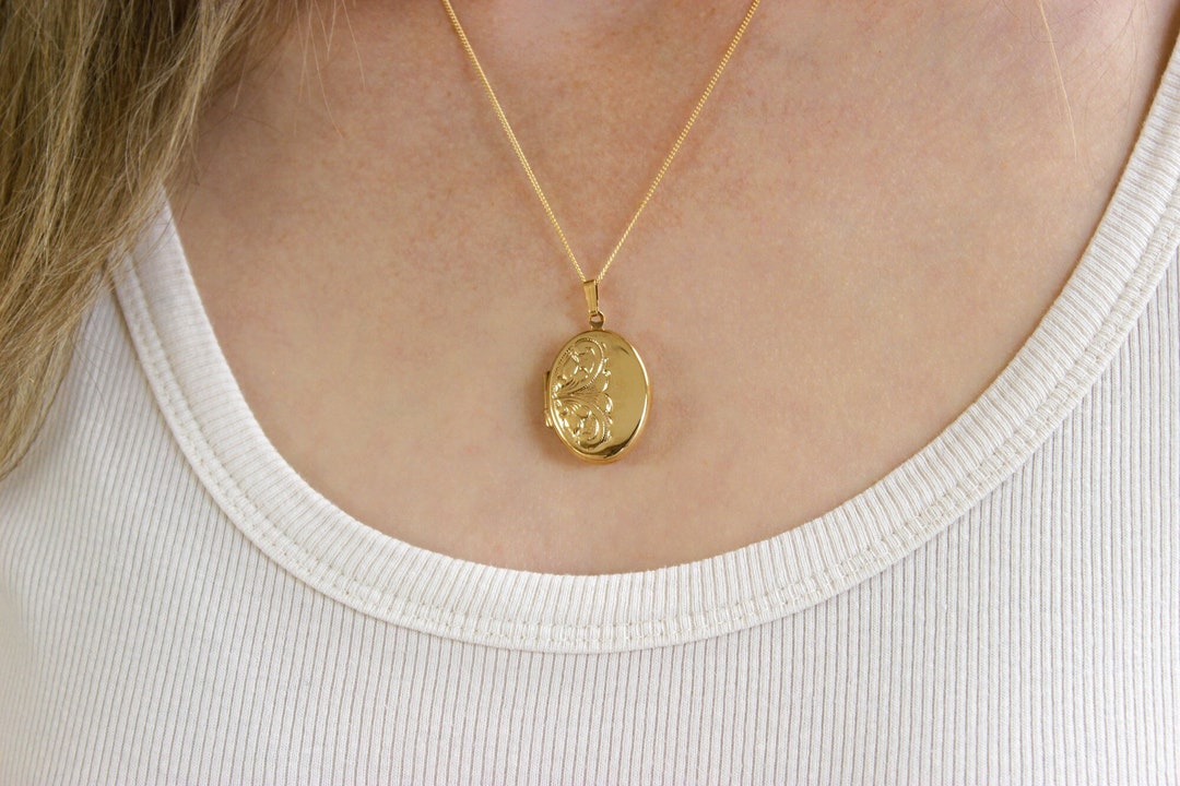 9ct Rolled Gold Oval Locket Pendant Necklace Etsy UK