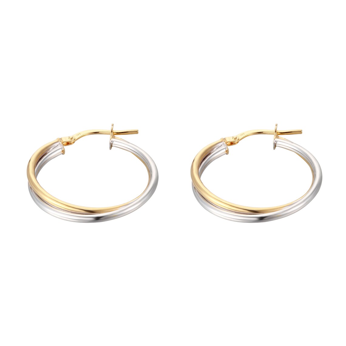 9ct Twotone Gold Double Hoop Twist Earrings Etsy