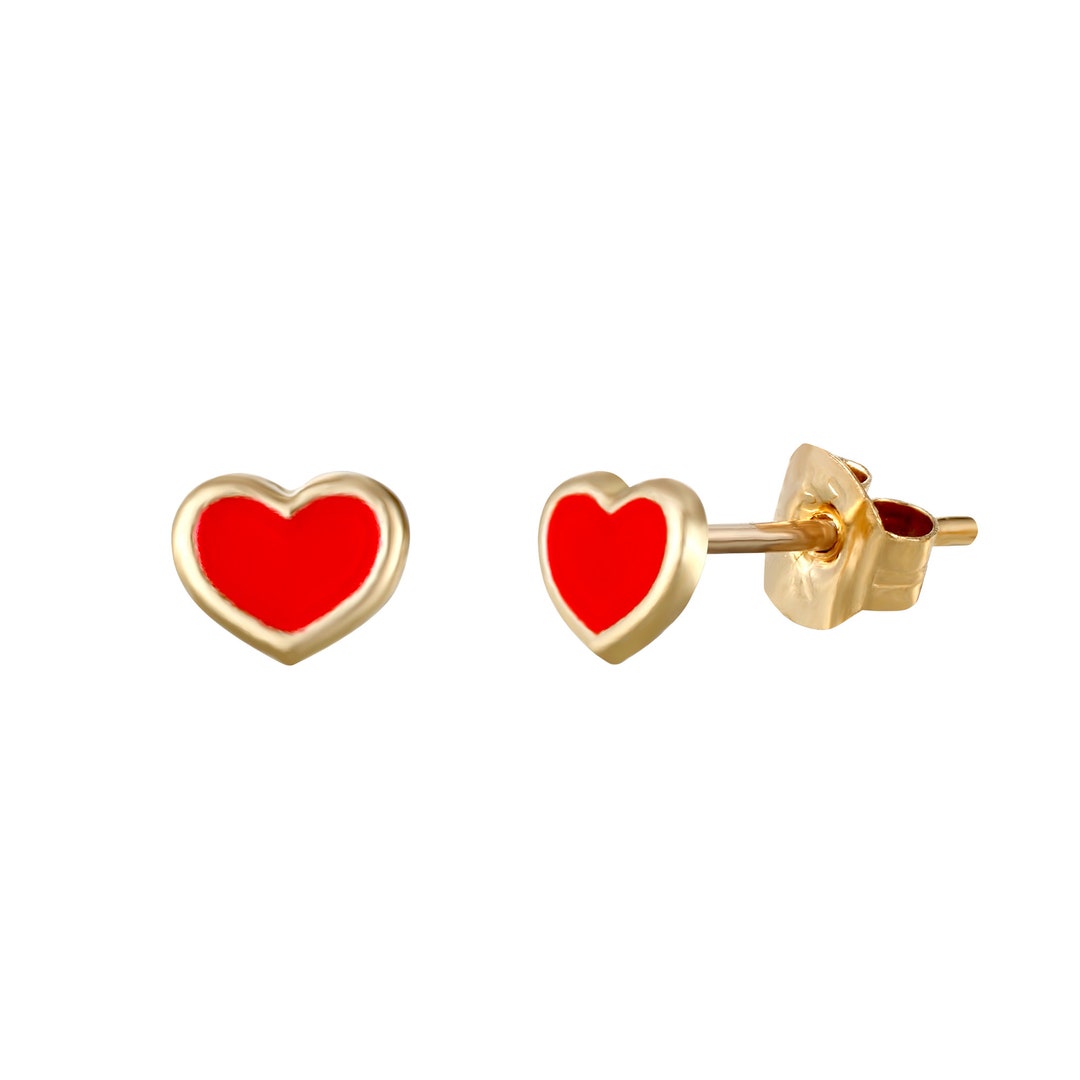 9ct Gold Enamel Red Heart Stud Earrings Etsy UK