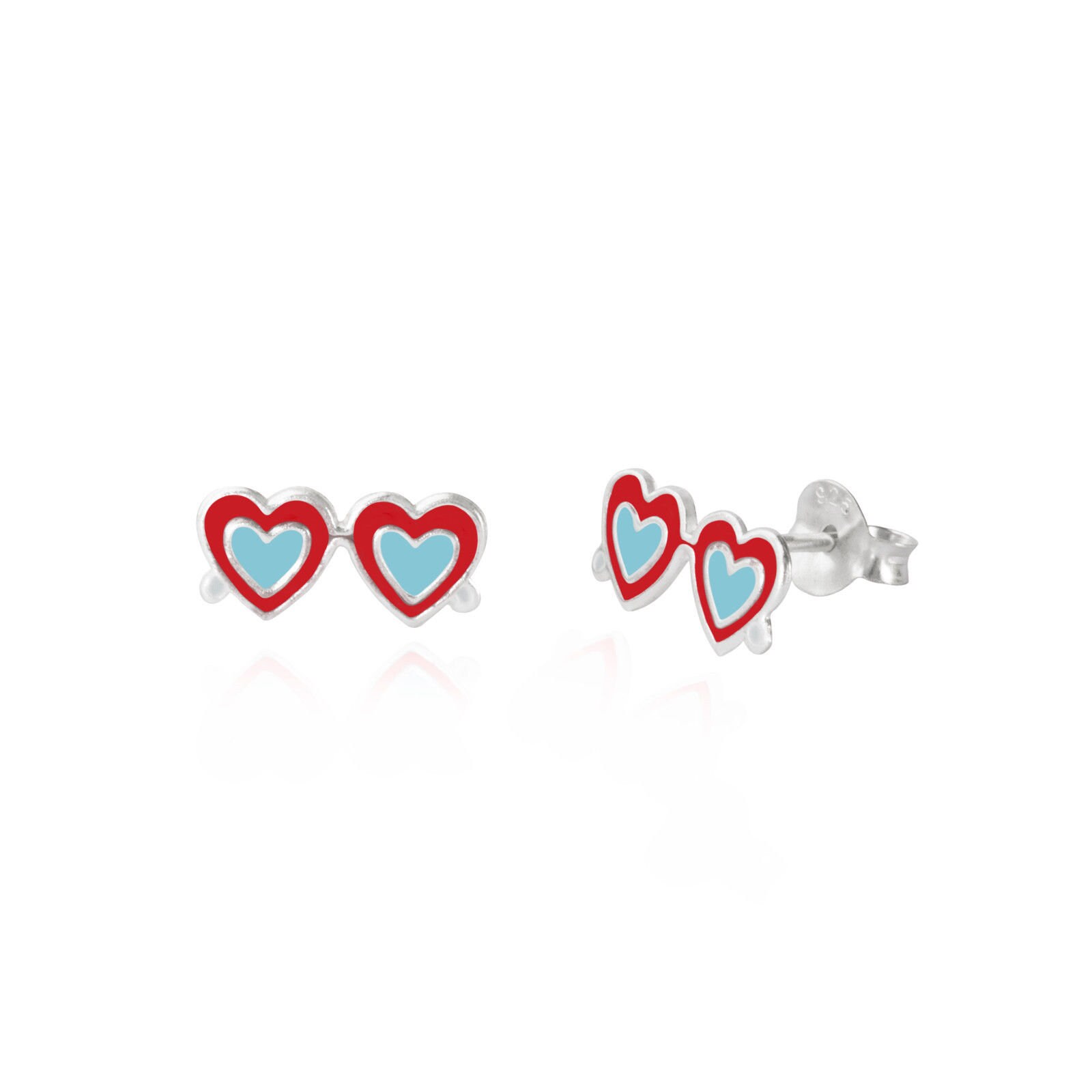 Gift box Children's Sterling Silver .925 red love heart rainbow stud earrings 