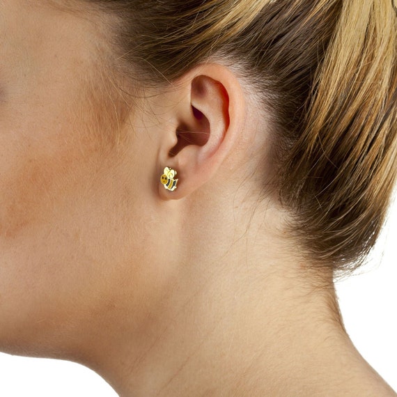 9ct Yellow Gold Bumble Bee Enamel Stud Earrings Etsy