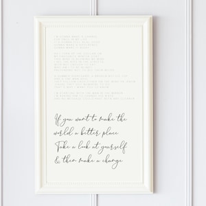 Letras de músicas de Michael Jackson, impressão de arte de citações, letras para impressão em PDF digital, arte de parede, pôster grande de citações, palavras motivacionais