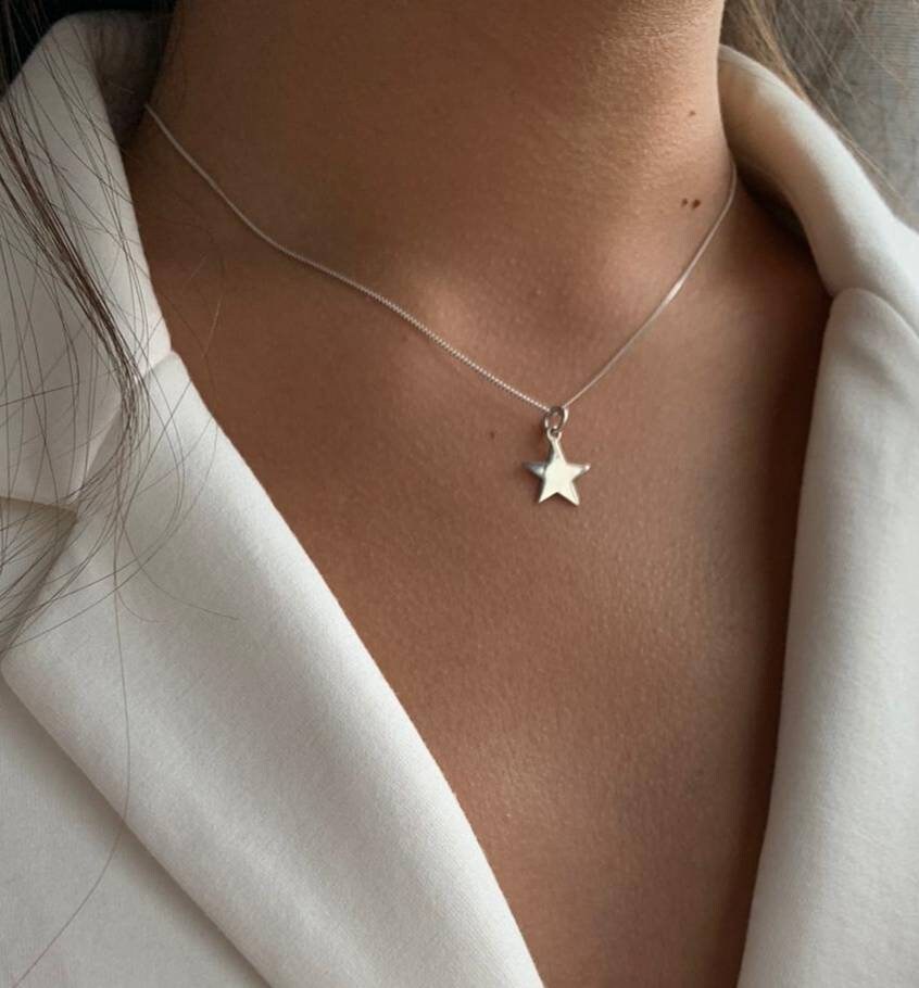 Star drop necklace 925 silver dainty star necklace minimal Etsy