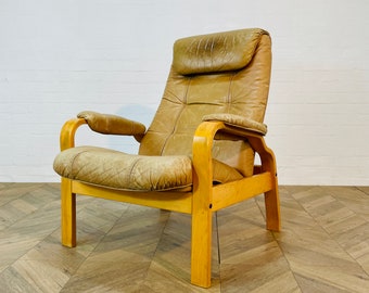 Mid Century Leather Lounge Armchair by Skoghaug Industries, 1970s