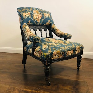 Small Victorian Aesthetic Movement, Ebonised Armchair, 1880s