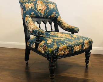 Small Victorian Aesthetic Movement, Ebonised Armchair, 1880s