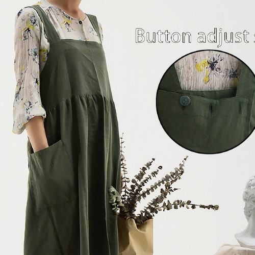 Japanese Linen Apron Plus Size Crossback Linen Apron With Etsy