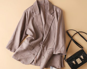 Women 100% Linen Blazer, Loose Linen Jackets with Real Pockets, Soft Linen Coats