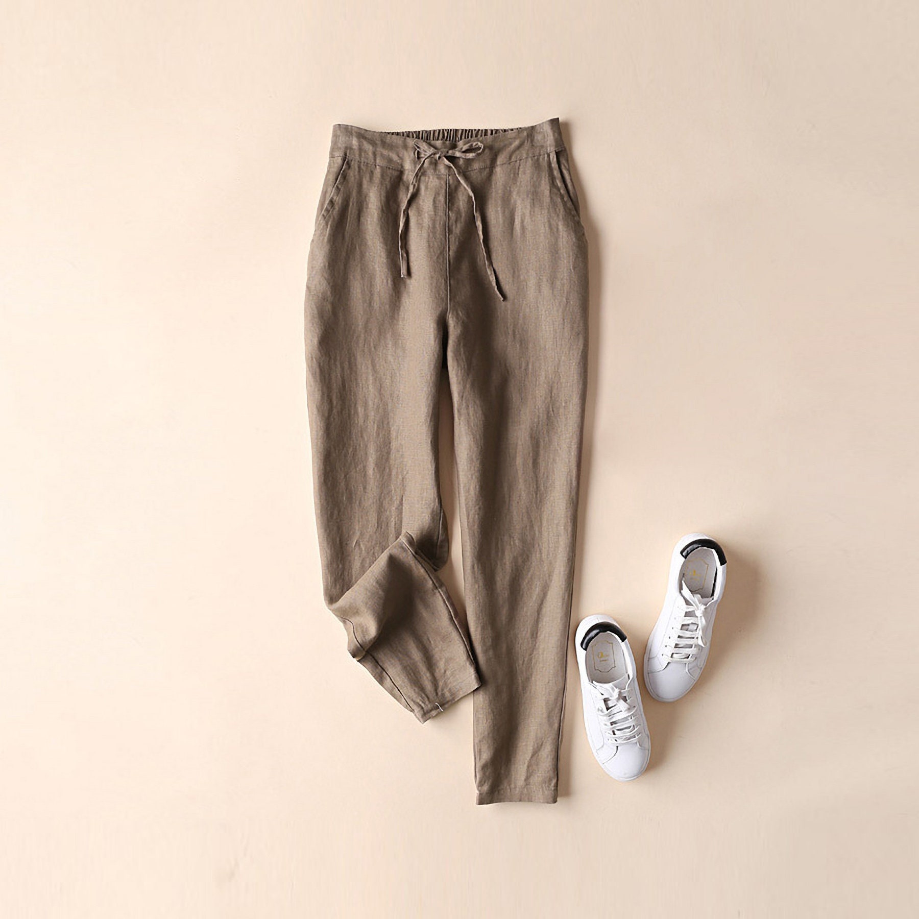 Women's Summer Linen Pants Elastic 