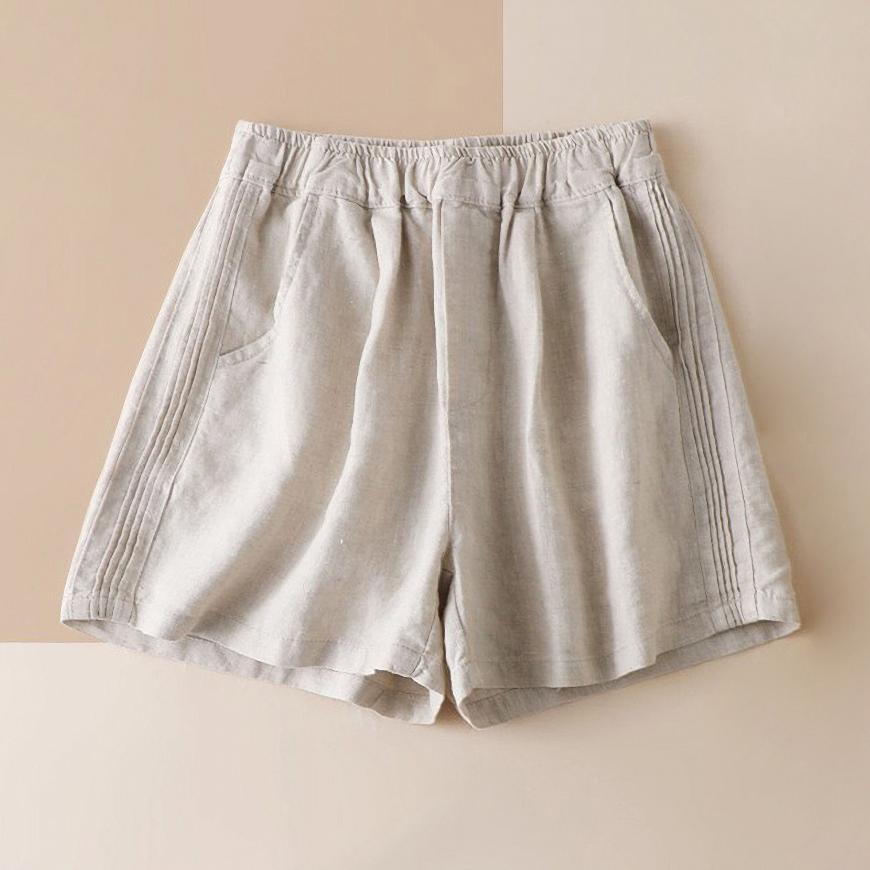 Women Linen Shorts 4 Inseam Summer Soft Elastic Waist | Etsy