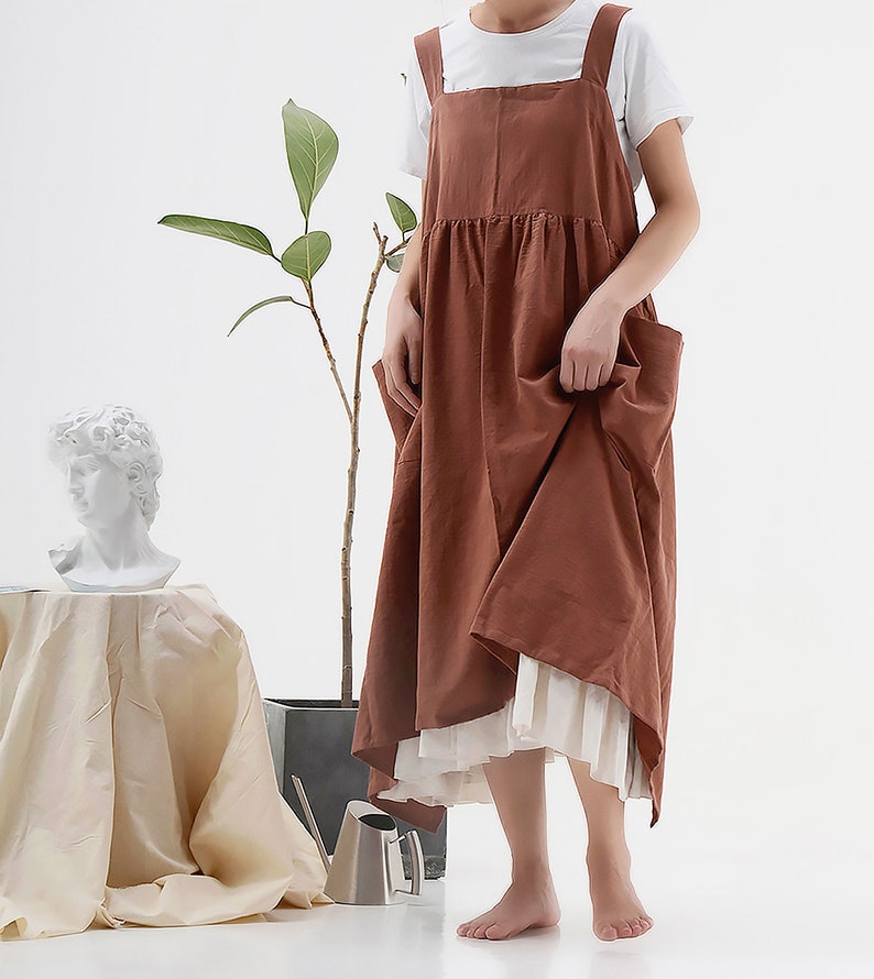 Japanese Linen Pinafore Apron Plus Size Cross Back Linen Etsy