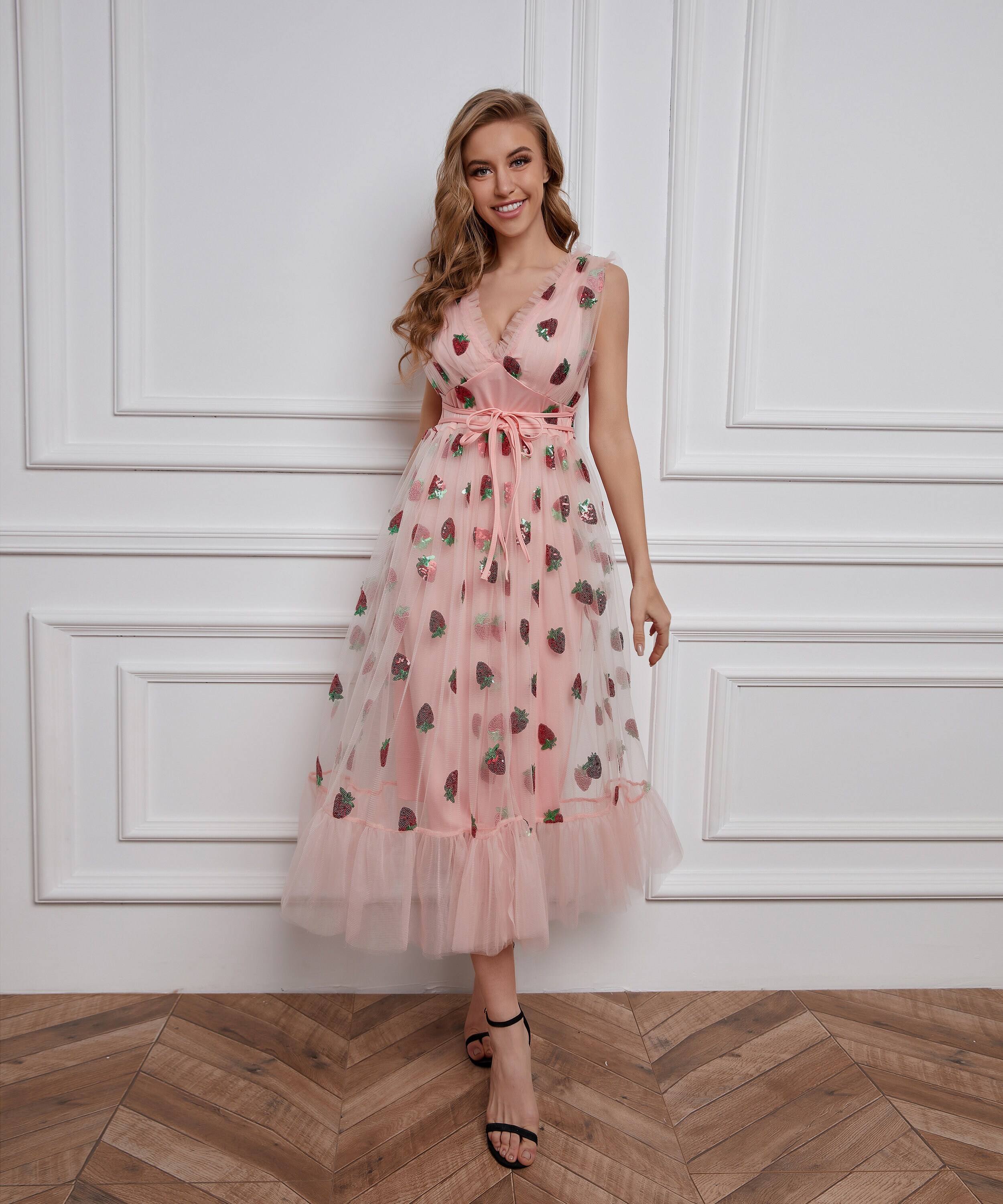 Pink Strawberry Sequin Dress Sleeveless dress Etsy