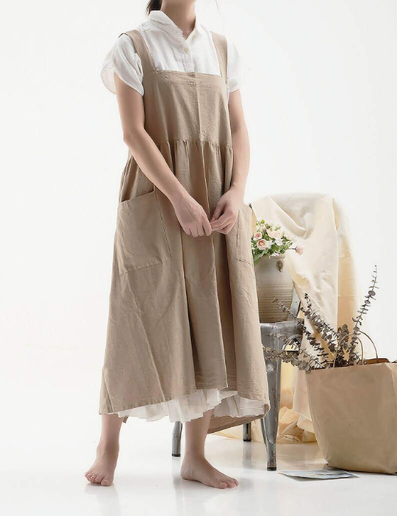 Japanese Linen Apron Plus Size Crossback Linen Apron With Etsy