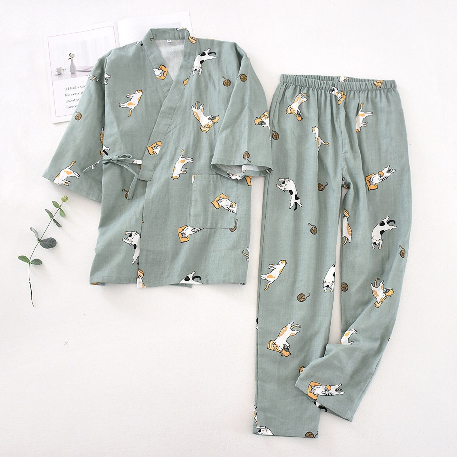100 Cotton Kimono Pajamas Soft Cotton Pajama Set Sleepwear Etsy