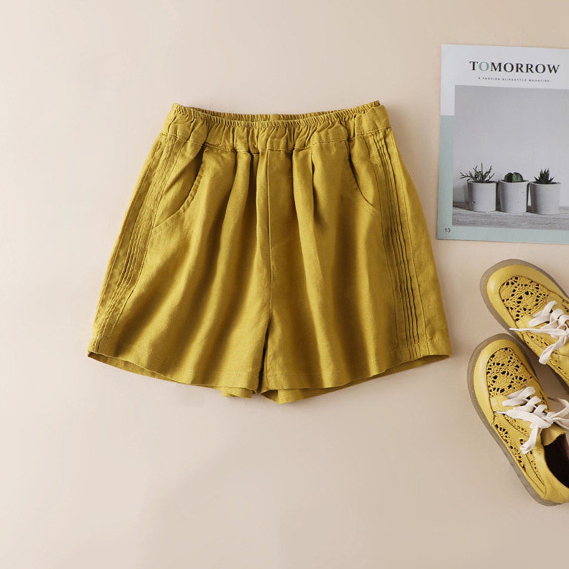 Women Linen Shorts 4 Inseam Summer Soft Elastic Waist Etsy
