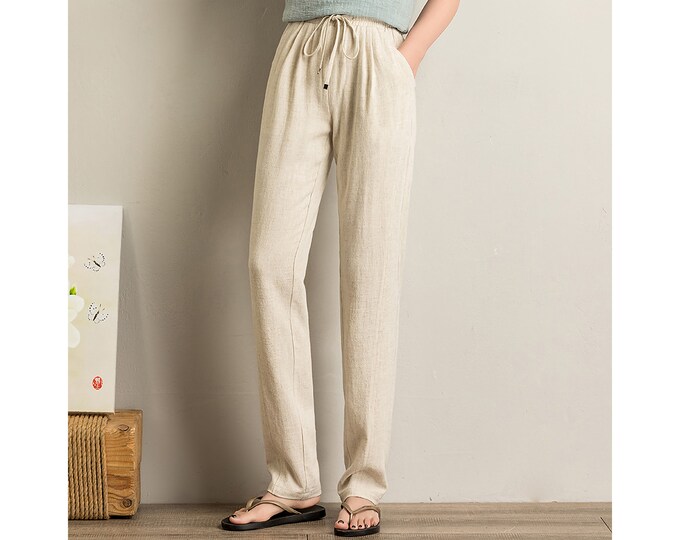 Women Linen Pants Linen Blend Elastic Waist Drawstring Long - Etsy