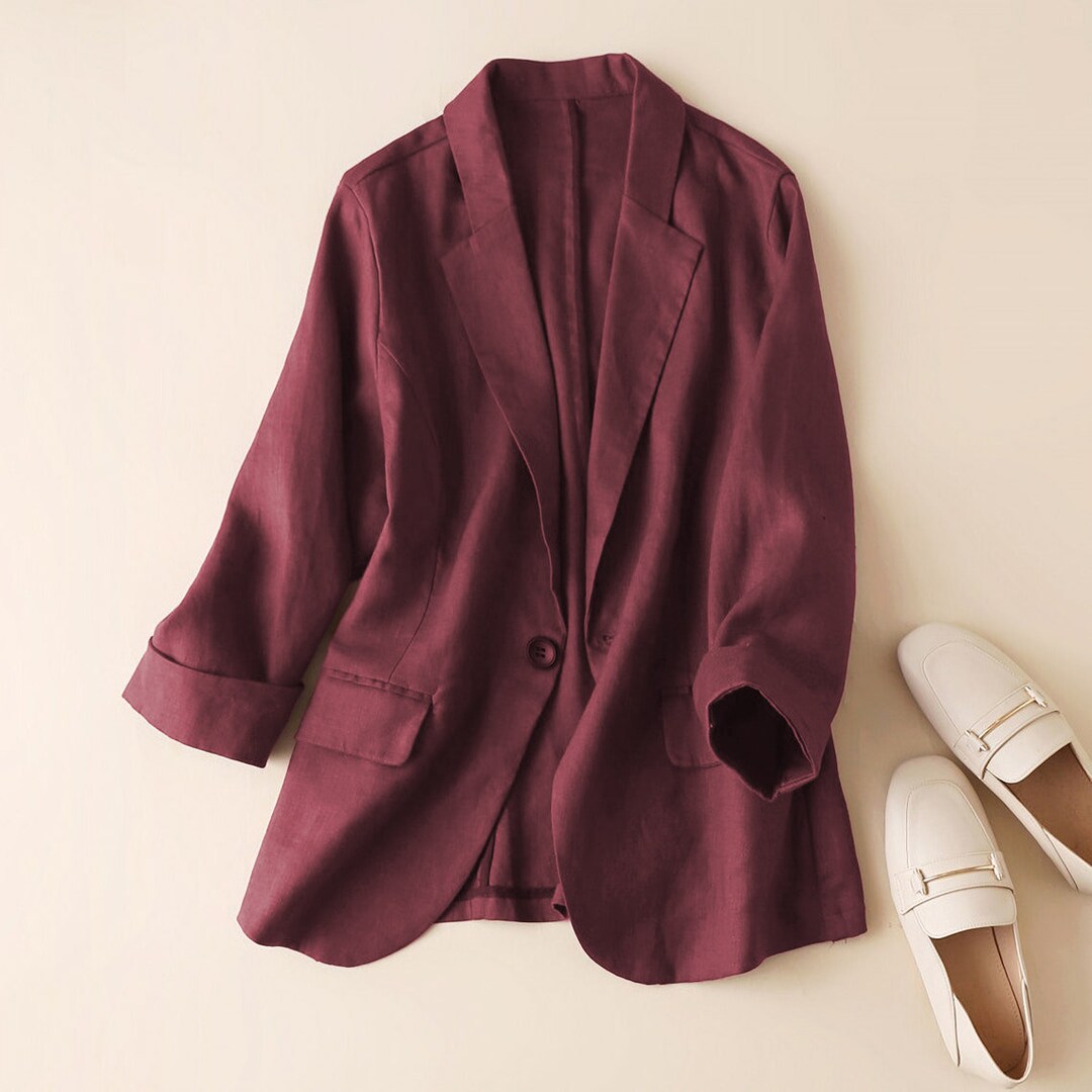 Women Linen Blazer Linen Jacket Linen Blazer 3/4 Sleeves Coat Etsy
