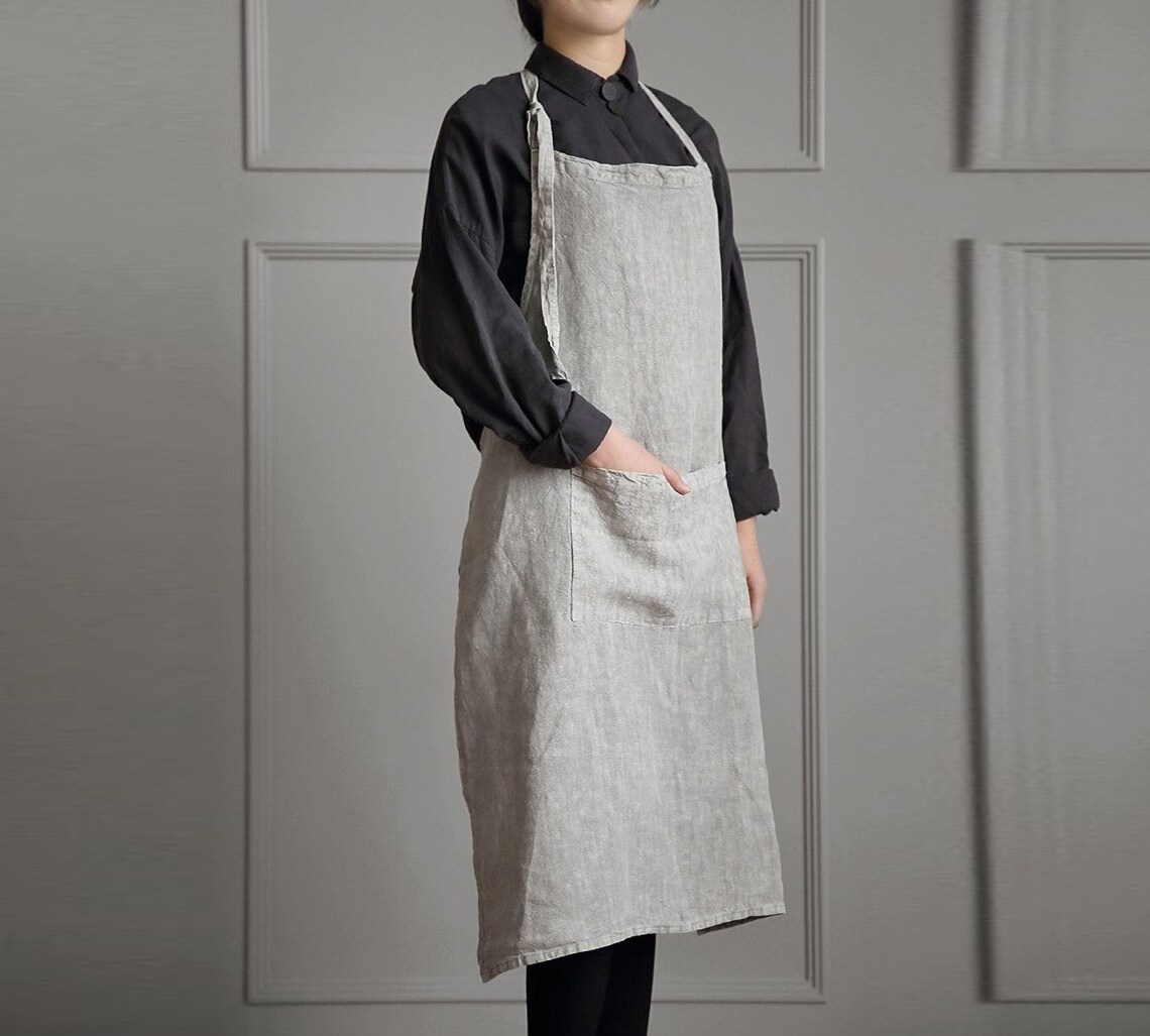 Women Linen Aprons Natural Soft Apron with Pockets Etsy