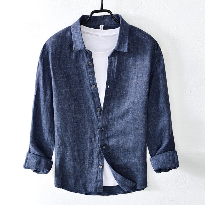 100 Men Linen Shirts Long Sleeve Handmade Shirts Causal Etsy