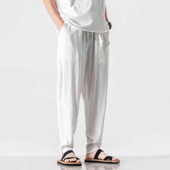 Baggy Linen Pants Men Casual Trousers 