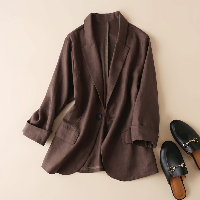 Womens Linen Blazer Linen Jacket Linen Blazer 3/4 Sleeves Etsy