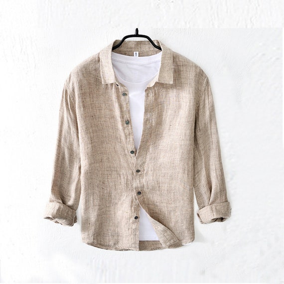 100 Men Linen Shirts Long Sleeve Handmade Shirts Causal Etsy