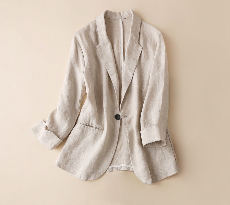 Women Linen Blazer Linen Jacket Linen Blazer 3/4 Sleeves Coat Etsy UK