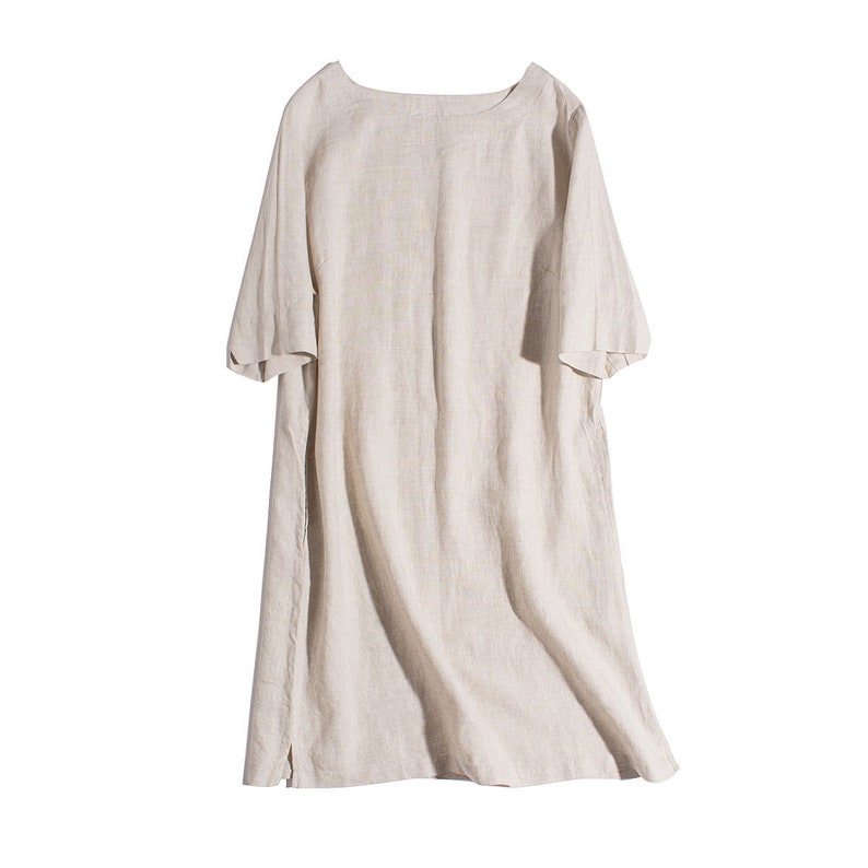 Linen Summer Oversized Dress With Boat Neck 3/4 Sleeve Linen - Etsy