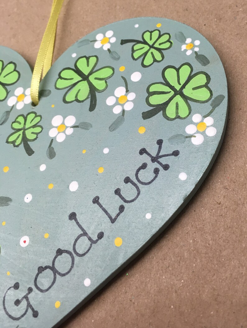 SALE Good Luck Hand Painted Original Artwork Floral Wooden Heart