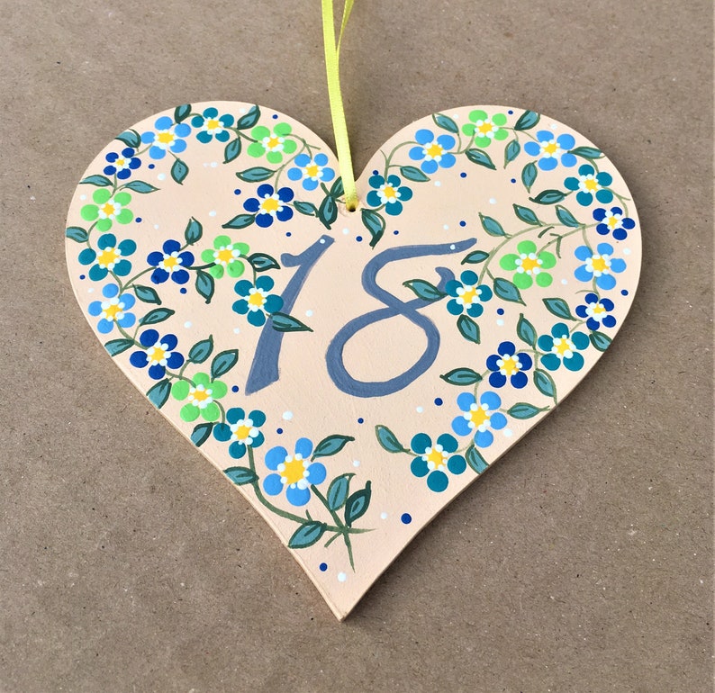 18th Birthday Hand Painted Original Artwork Floral Wooden Heart Choice of Colours