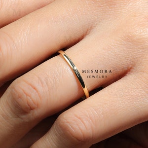 14k Solid Gold 1.55 MM Thin Wedding Band Minimalist Wedding Ring for Women Thin Stacking Ring Hers Dainty Simple Plain Classic Wedding Ring