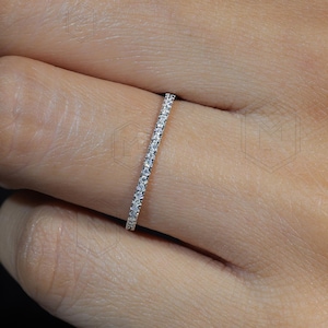 1 MM Halb Eternity Micro Pave Diamant Band in 10k/14K/18k Solid Rose Gold Jubiläumsband Moissanit Band Hochzeitsgeschenke Weihnachtsgeschenk
