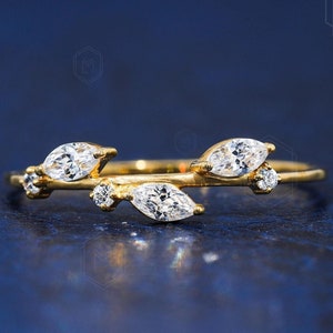 Diamond Leaf Ring 14k Solid Gold Botanical Wedding Ring Diamond Vine Rings for Women Dainty Floral Wedding Band Nature Inspired Ring For Her