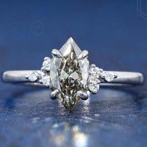 1.0 CT Grey Dutch Marquise Moissanite Engagement Ring Moissanite Diamond Side Stone Marquise Wedding Ring Vintage Elongated Hexagon Cut Ring
