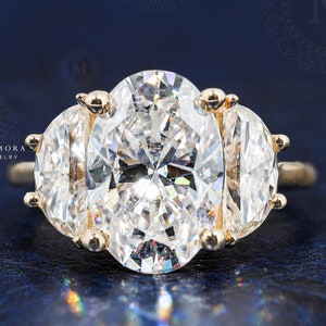 3.5 CT Art Deco Vintage Wedding Ring Oval Cut Moissanite Engagement Ring Three Stone Accents Half Moon Promise Ring Anniversary Gift