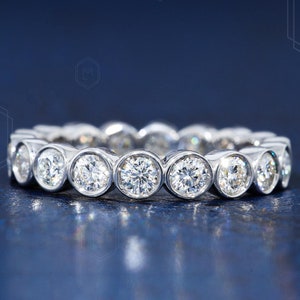 Diamond Bezel Eternity Band 14k Gold Dainty Wedding Ring Stacking Ring Diamond Eternity Ring 3 MM Full Eternity Bezel Round Diamond Band