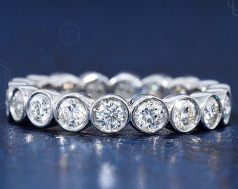 ダイヤモンドベゼルエタニティバンド 14Kゴールド 華奢な結婚指輪