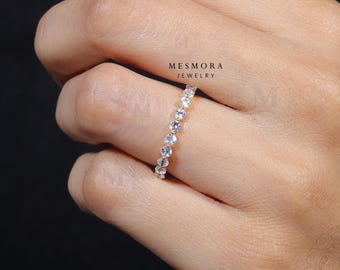 2,5 MM Moissanite Ehering 14K Weißgold Voll Eternity Runde Moissanite Ehering Floating Bubble Band Jubiläumsring Passende band