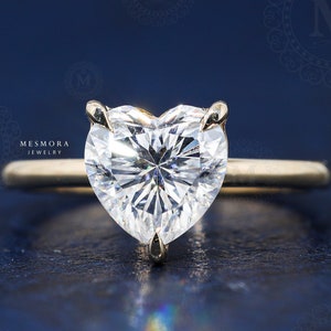 1.5 CT Heart Cut Solitaire Moissanite Engagement Ring 14k Solid Gold Dainty Engagement Ring Heart Cut Moissanite Ring Promise Ring For Her