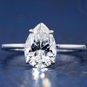 Pear Cut Engagement Ring in 14k Solid Gold 2 CT Moissanite Engagement Ring Teardrop Solitaire Ring Pear Moissanite Ring Gold Promise Ring