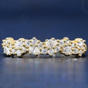 Pear Shaped Wedding Band Cluster Moissanite Wedding Band Women Yellow Gold Matching Stacking Vintage Art Deco Pear shaped Engagement Ring